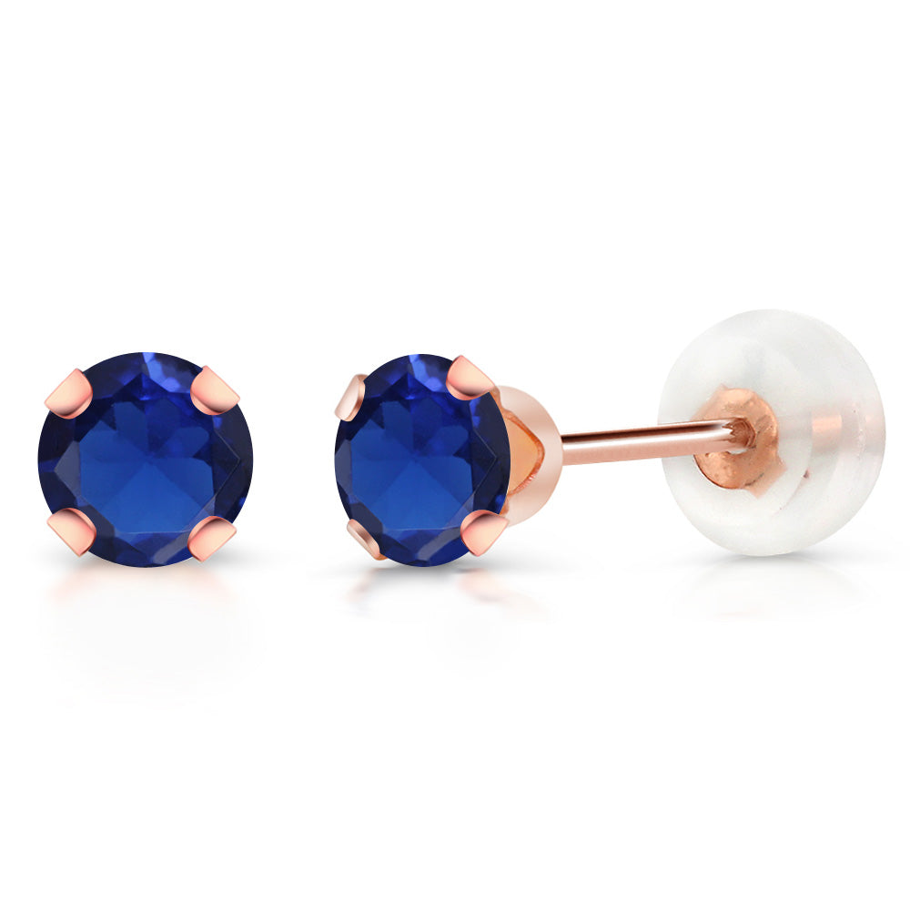 10K Rose Gold 4MM Round Gemstone Birthstone Stud Earrings | Gold Earrings For Women Men
