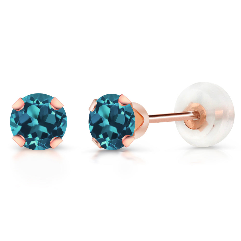10K Rose Gold 4MM Round Gemstone Birthstone Stud Earrings | Gold Earrings For Women Men
