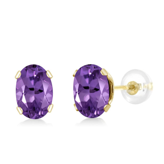 10K Yellow Gold Gemstone Birthstone Earrings | Oval 6X4MM Stud Earrings | Gold Earrings For Women Men