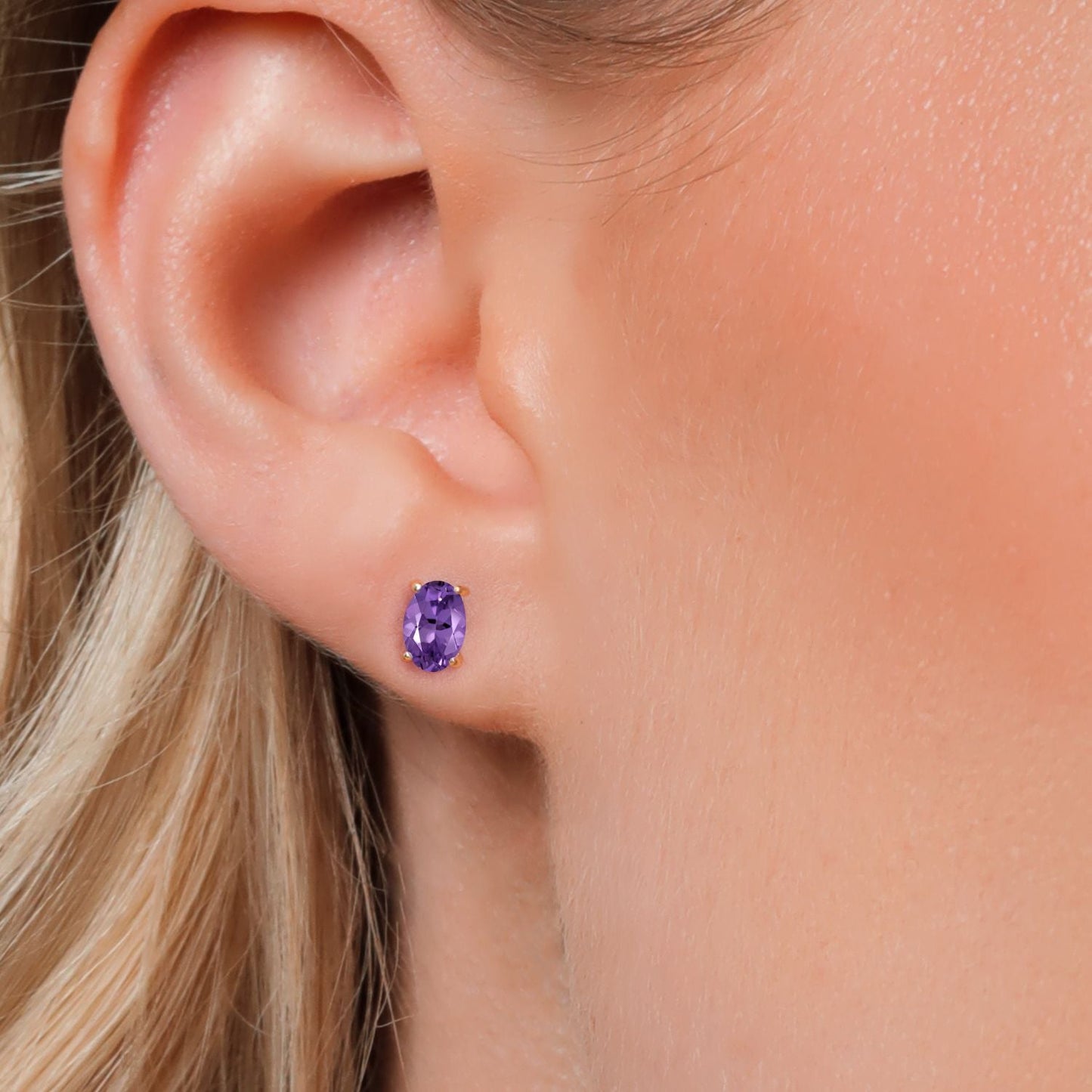 10K Yellow Gold Gemstone Birthstone Earrings | Oval 6X4MM Stud Earrings | Gold Earrings For Women Men