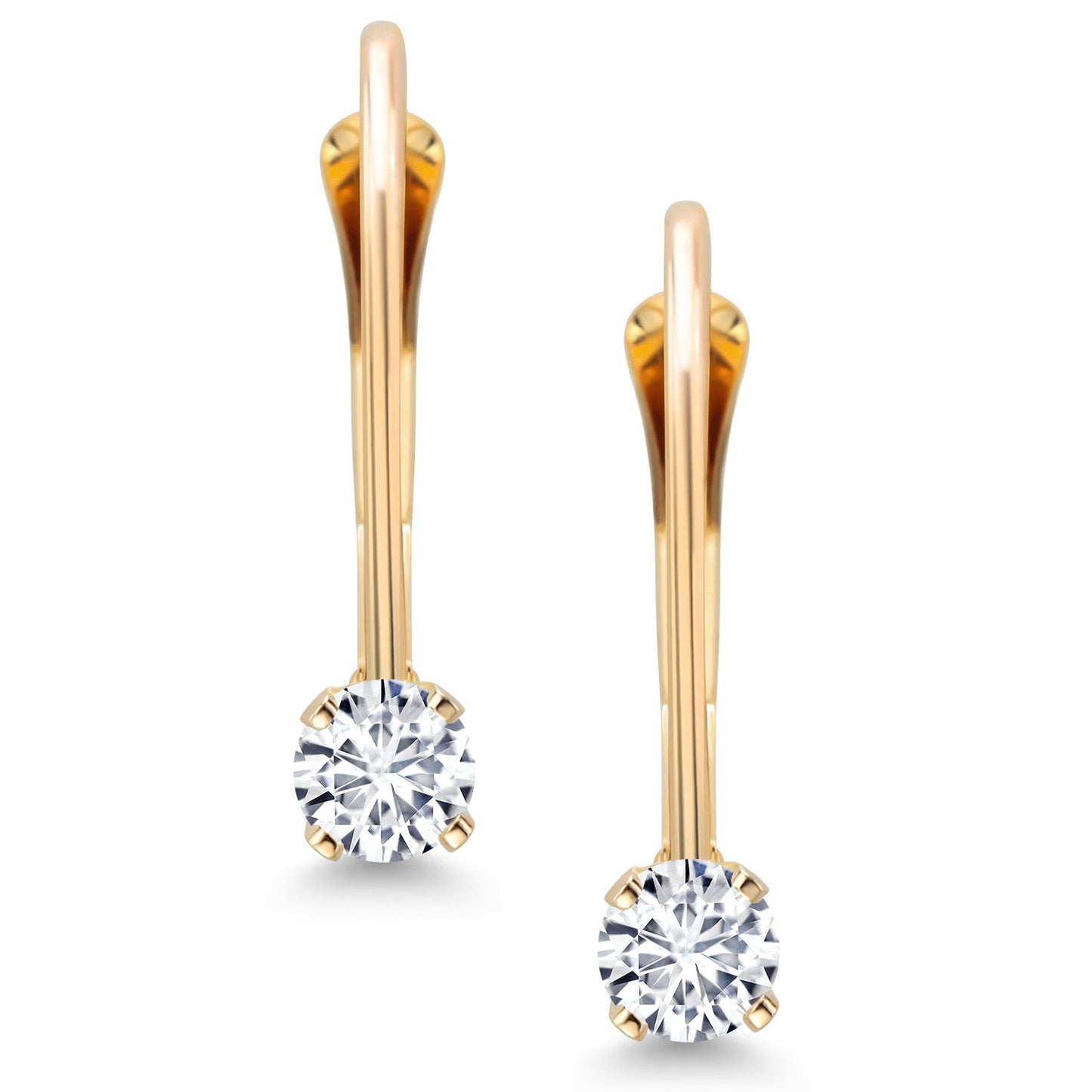 14K Yellow Gold White Lab Grown Diamond Leverback Drop Dangle Earring | 0.20 Cttw | Gemstone Birthstone | Round 3MM | EF Color | VVS-VS Clarity | Gold Earrings For Women