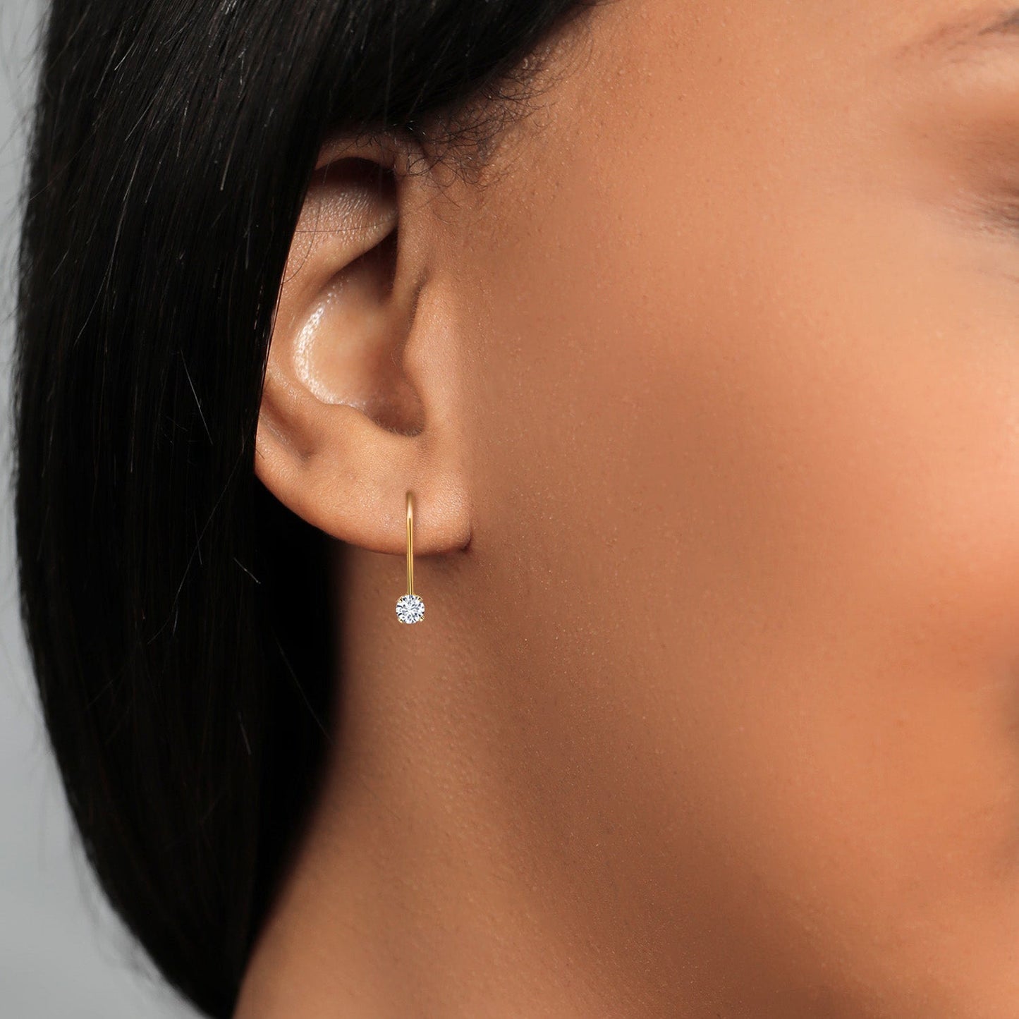 14K Yellow Gold White Lab Grown Diamond Leverback Drop Dangle Earring | 0.20 Cttw | Gemstone Birthstone | Round 3MM | EF Color | VVS-VS Clarity | Gold Earrings For Women