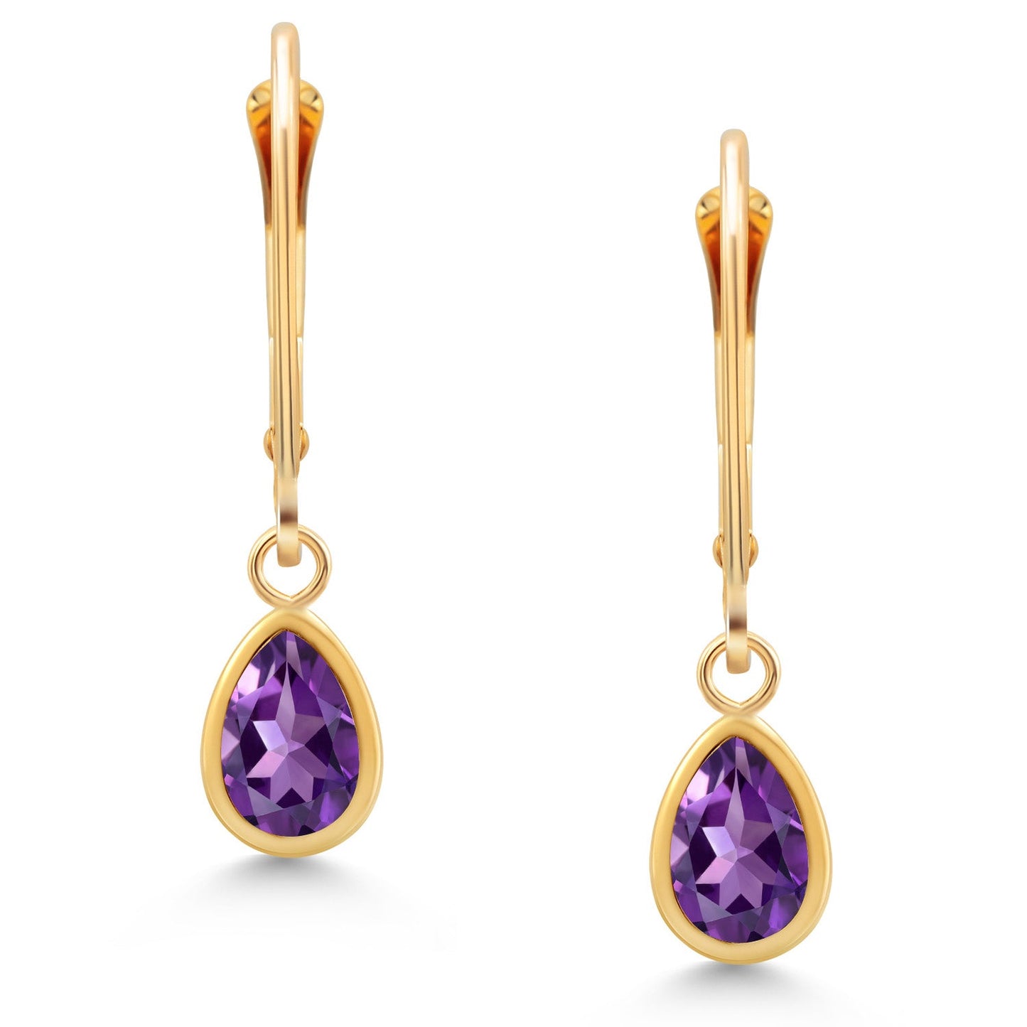 14K Yellow Gold Gemstone Birthstone Leverback Drop Dangle Teardrop Earrings | Pear Shape 7X5MM | Gold Earrings For Women