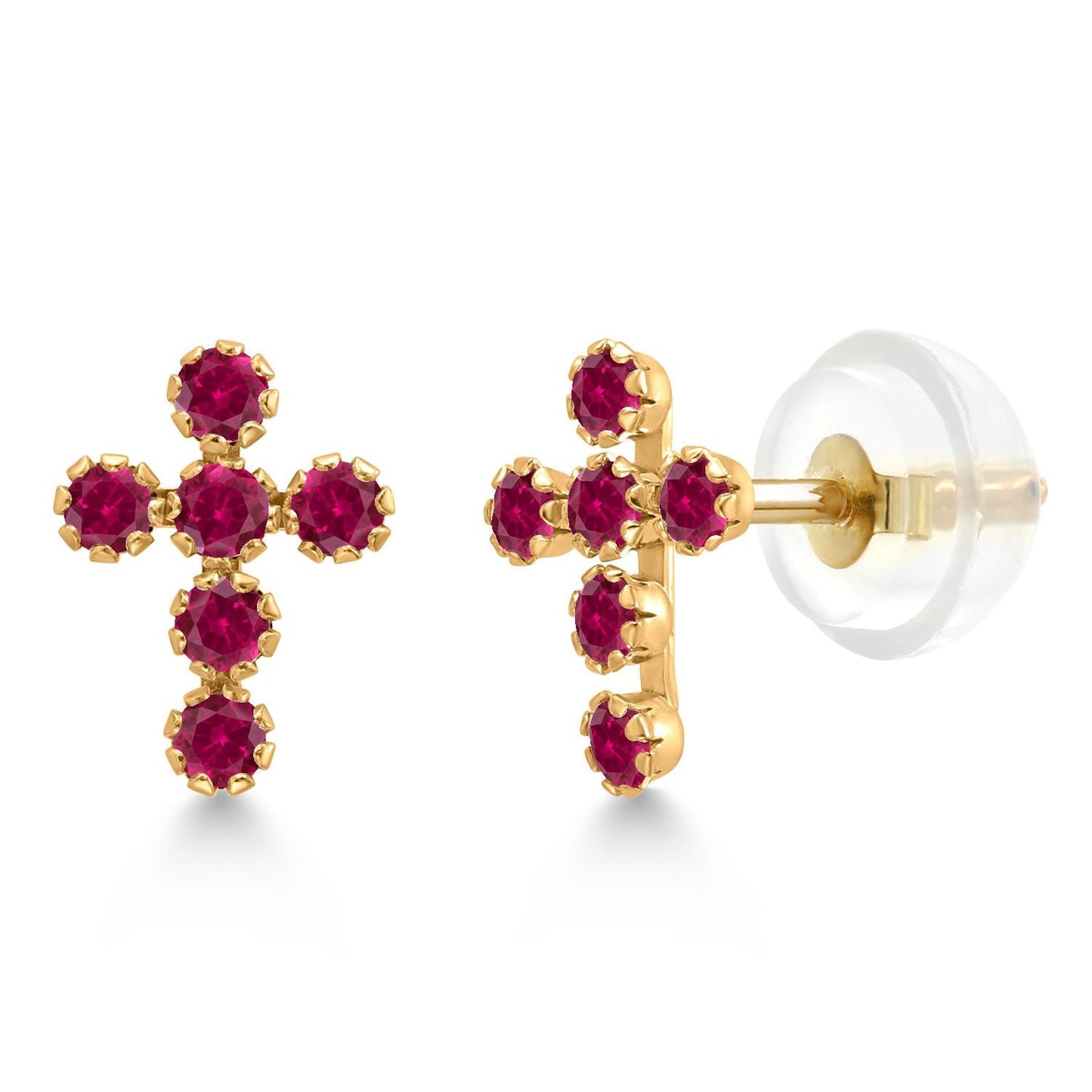 14K Gold Cross Stud Earrings | Jesus Christian Religious Crucifix Jewelry Earrings | Lab Grown Diamond Created Ruby or Created Sapphire Gold Earrings For Women Men