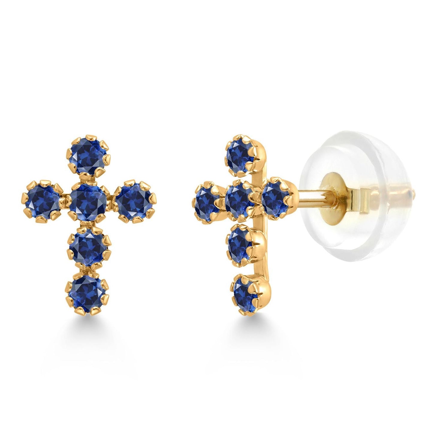 14K Gold Cross Stud Earrings | Jesus Christian Religious Crucifix Jewelry Earrings | Lab Grown Diamond Created Ruby or Created Sapphire Gold Earrings For Women Men