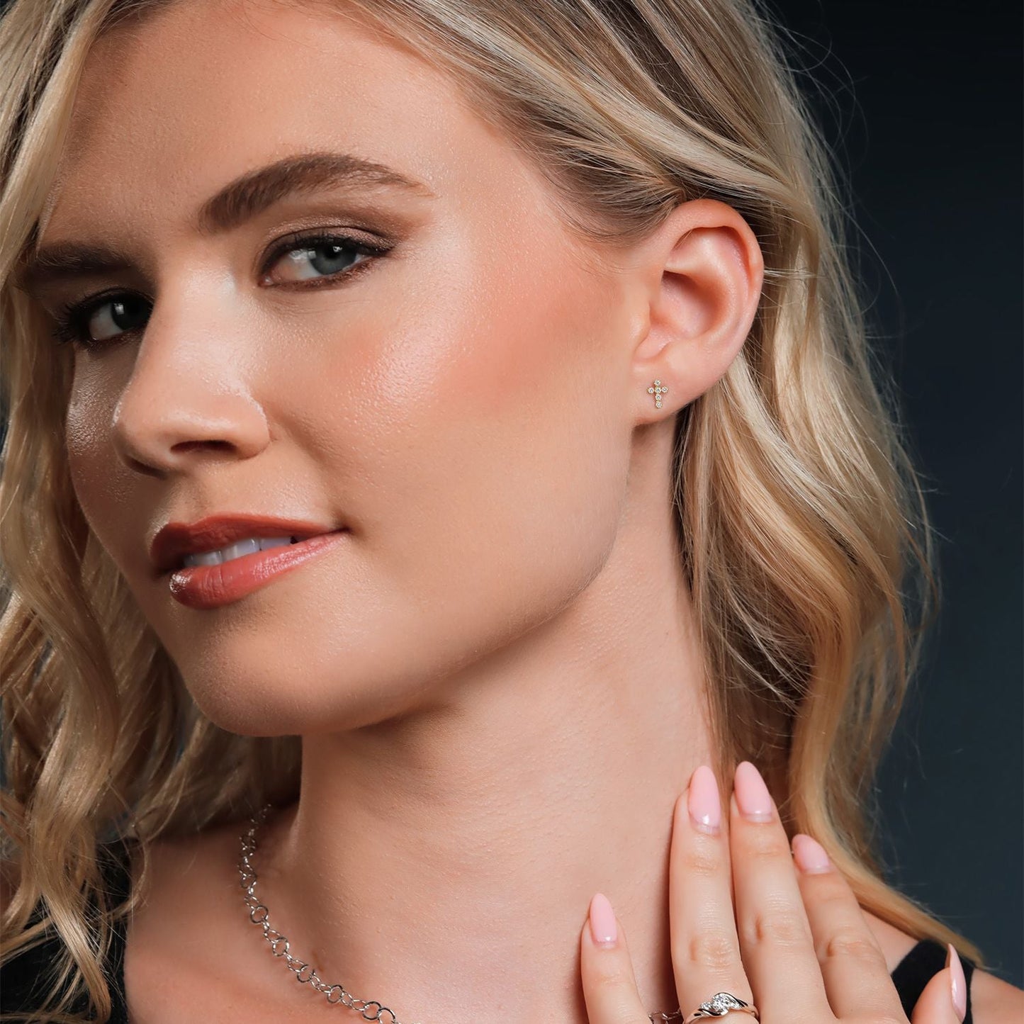 14K Gold Cross Stud Earrings | Jesus Christian Religious Crucifix Jewelry Earrings | Lab Grown Diamond Created Ruby or Created Sapphire Gold Earrings For Women Men