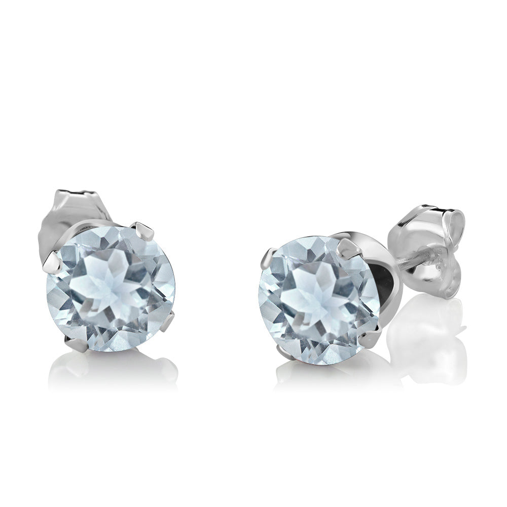 925 Sterling Silver Aquamarine Pendant and Earrings Jewelry Set For Women (2.25 Cttw, Round Gemstone Birthstone, with 18 Inch Silver Chain)