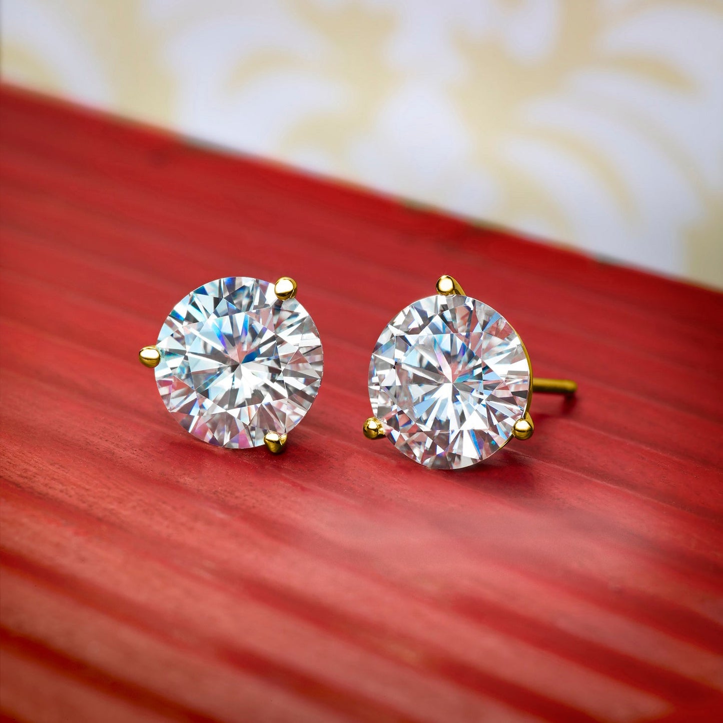 14K Yellow Gold White Moissanite Friction Back Martini Stud Earrings | 1.60 Cttw | Round 6MM | Gold Earrings For Women Men