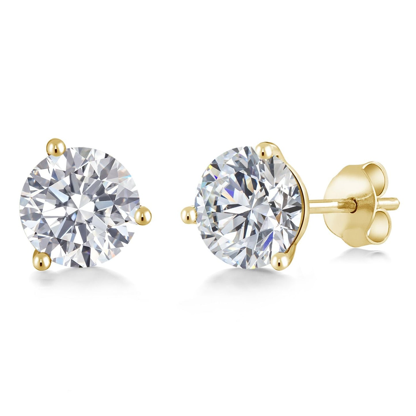2 Cttw 14K Yellow Gold IGI Certified Lab Grown Diamond Martini Stud Earrings | Each 1 Ct Round 6.5MM | E-F Color | VS1-VS2 Clarity | Gold Earrings For Women Men