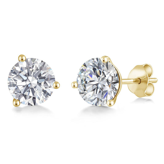 2 Cttw 14K Yellow Gold IGI Certified Lab Grown Diamond Martini Stud Earrings | Each 1 Ct Round 6.5MM | E-F Color | VS1-VS2 Clarity | Gold Earrings For Women Men