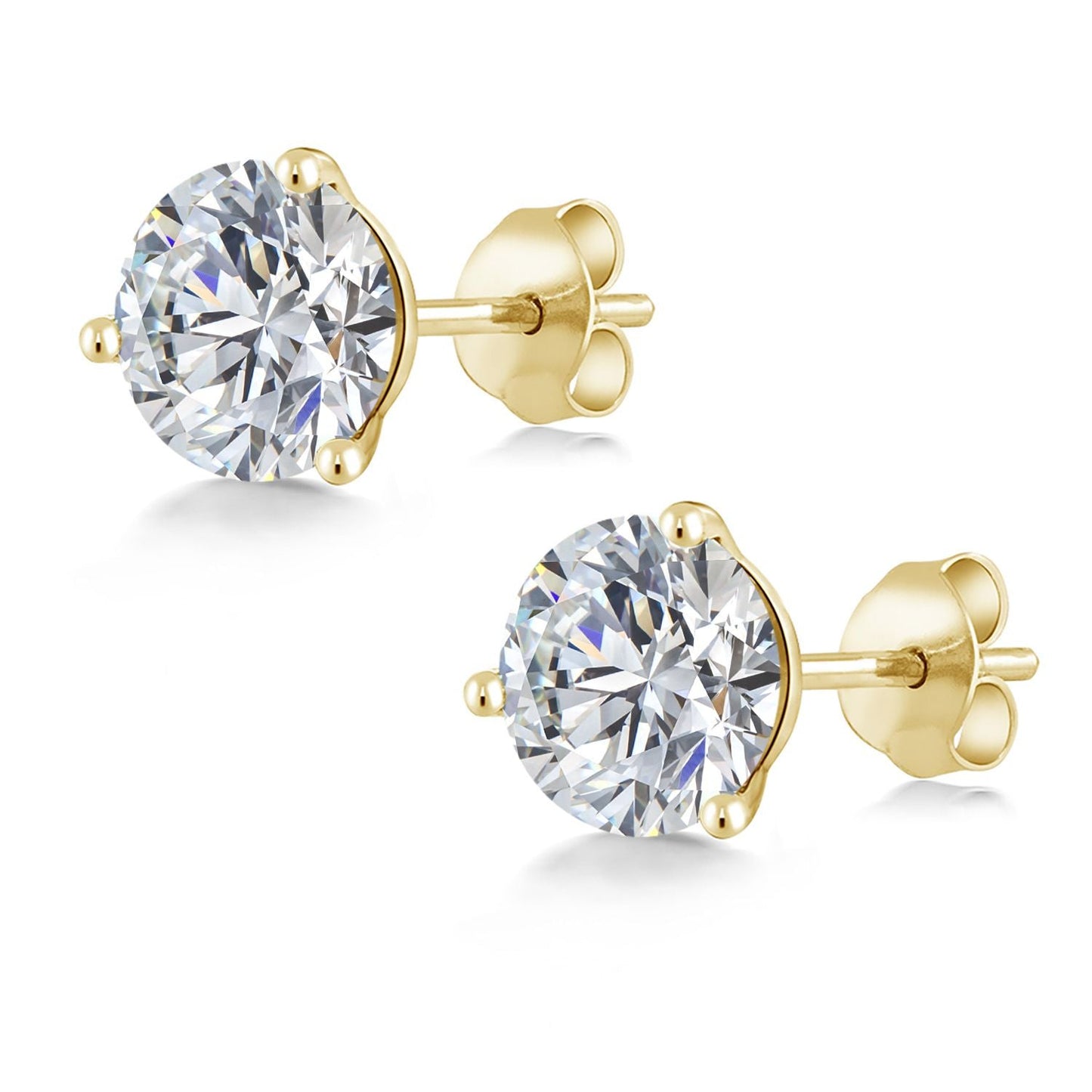 2 Cttw 14K Yellow Gold IGI Certified Lab Grown Diamond Martini Stud Earrings | Each 1 Ct Round 6.5MM | E-F Color | VS1-VS2 Clarity | Gold Earrings For Women Men