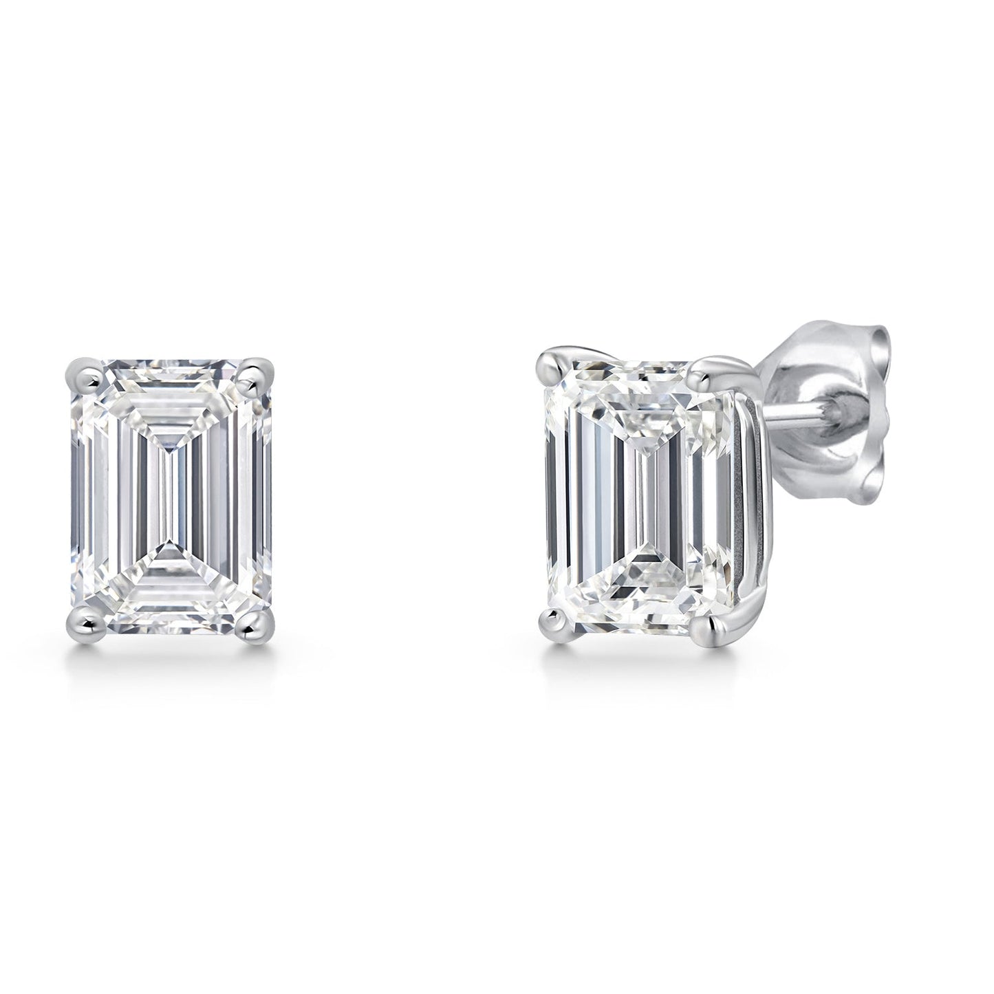 2.00 Cttw 14K White Gold IGI Certified Lab Grown Diamond Stud Basket Setting Earrings | Emerald Cut | E-F Color | VS1-VS2 Clarity | Double Notch | Gold Earrings For Women Men