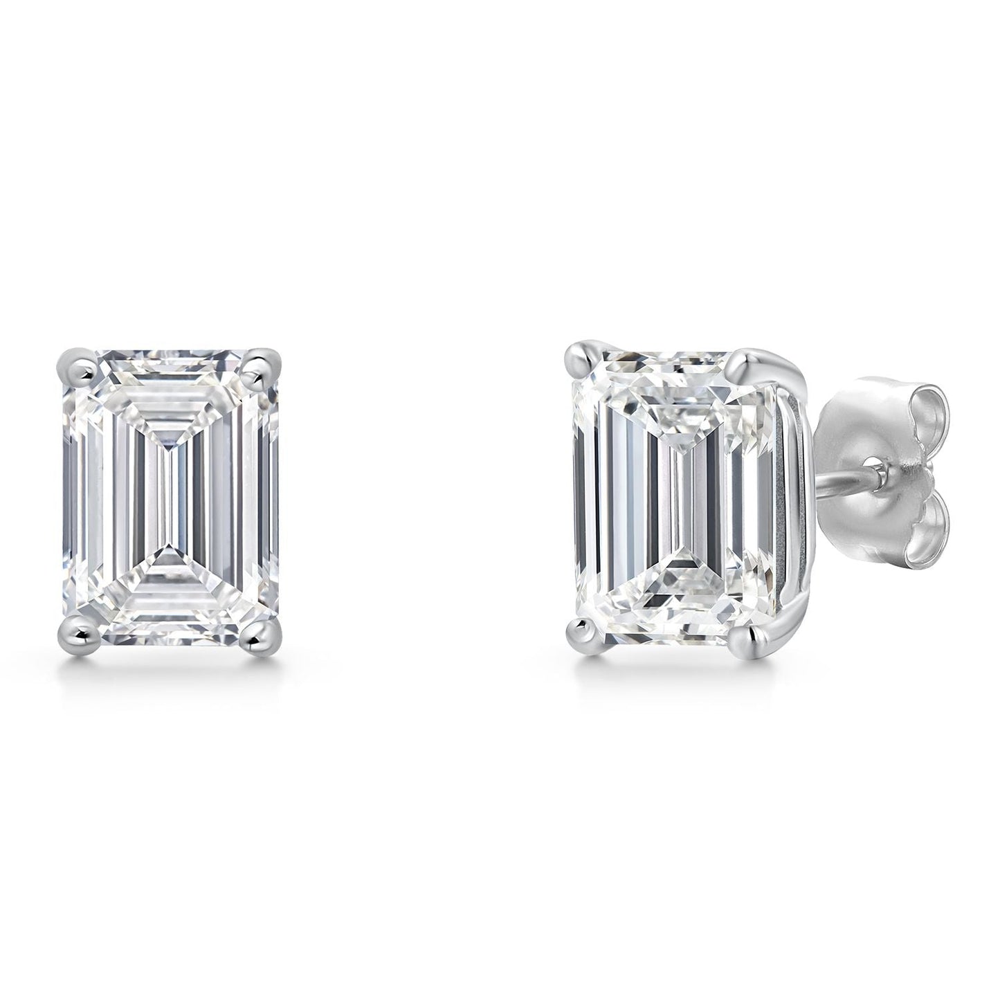 4.00 Cttw 14K White Gold IGI Certified Lab Grown Diamond Stud Basket Setting Earrings | Emerald Cut | E-F Color | VS1-VS2 Clarity | Double Notch | Gold Earrings For Women Men