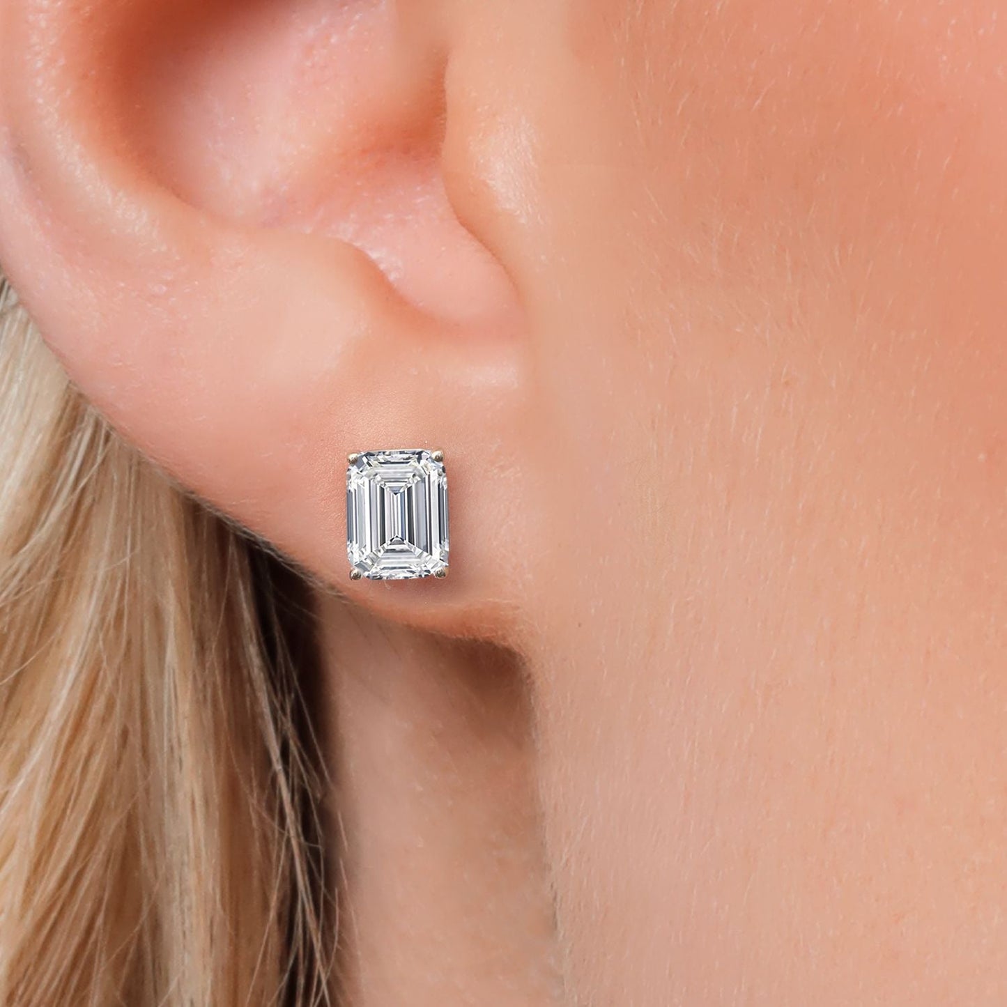 4.00 Cttw 14K White Gold IGI Certified Lab Grown Diamond Stud Basket Setting Earrings | Emerald Cut | E-F Color | VS1-VS2 Clarity | Double Notch | Gold Earrings For Women Men