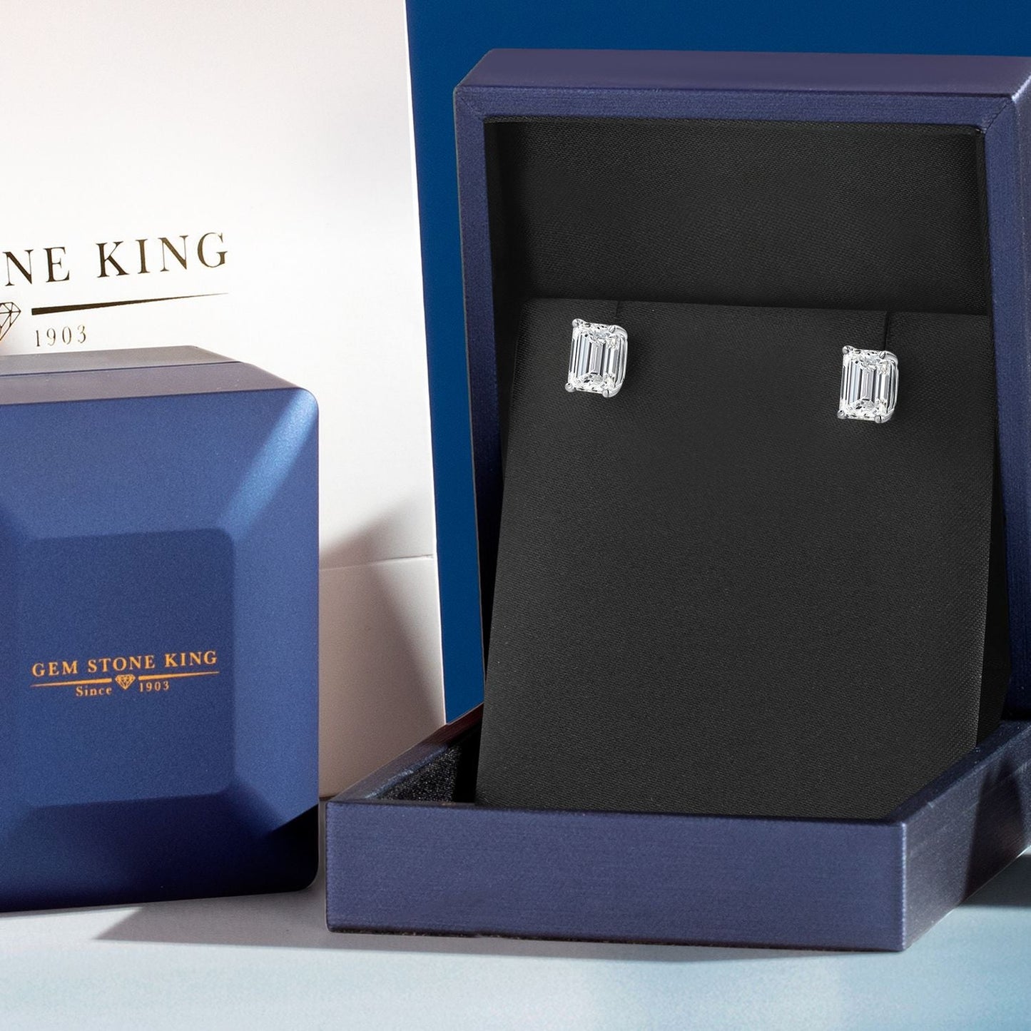 4.00 Cttw 14K White Gold IGI Certified Lab Grown Diamond Stud Basket Setting Earrings | Emerald Cut | E-F Color | VS1-VS2 Clarity | Double Notch | Gold Earrings For Women Men