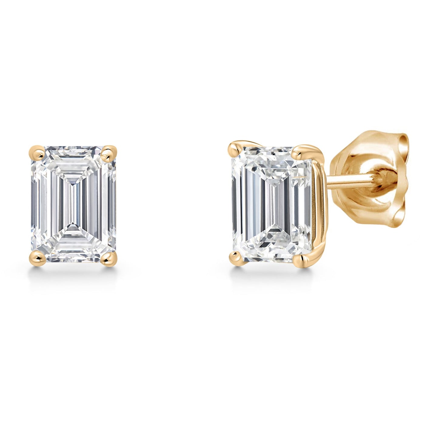 1.50 Cttw 14K Yellow Gold IGI Certified Lab Grown Diamond Stud Basket Setting Earrings | Emerald Cut | E-F Color | VS1-VS2 Clarity | Double Notch | Gold Earrings For Women Men