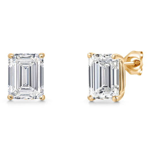 6.00 Cttw 14K Yellow Gold IGI Certified Lab Grown Diamond Stud Basket Setting Earrings | Emerald Cut | E-F Color | VS1-VS2 Clarity | Double Notch | Gold Earrings For Women Men