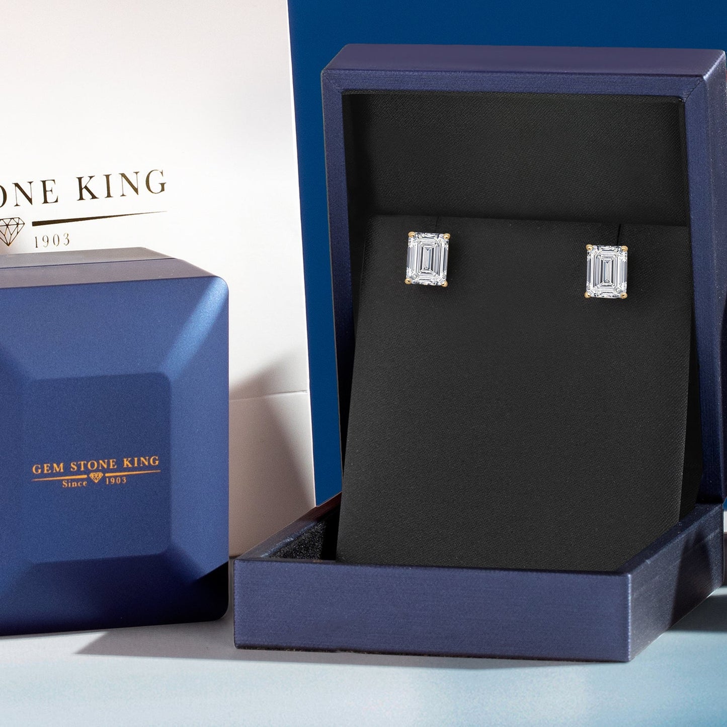 6.00 Cttw 14K Yellow Gold IGI Certified Lab Grown Diamond Stud Basket Setting Earrings | Emerald Cut | E-F Color | VS1-VS2 Clarity | Double Notch | Gold Earrings For Women Men