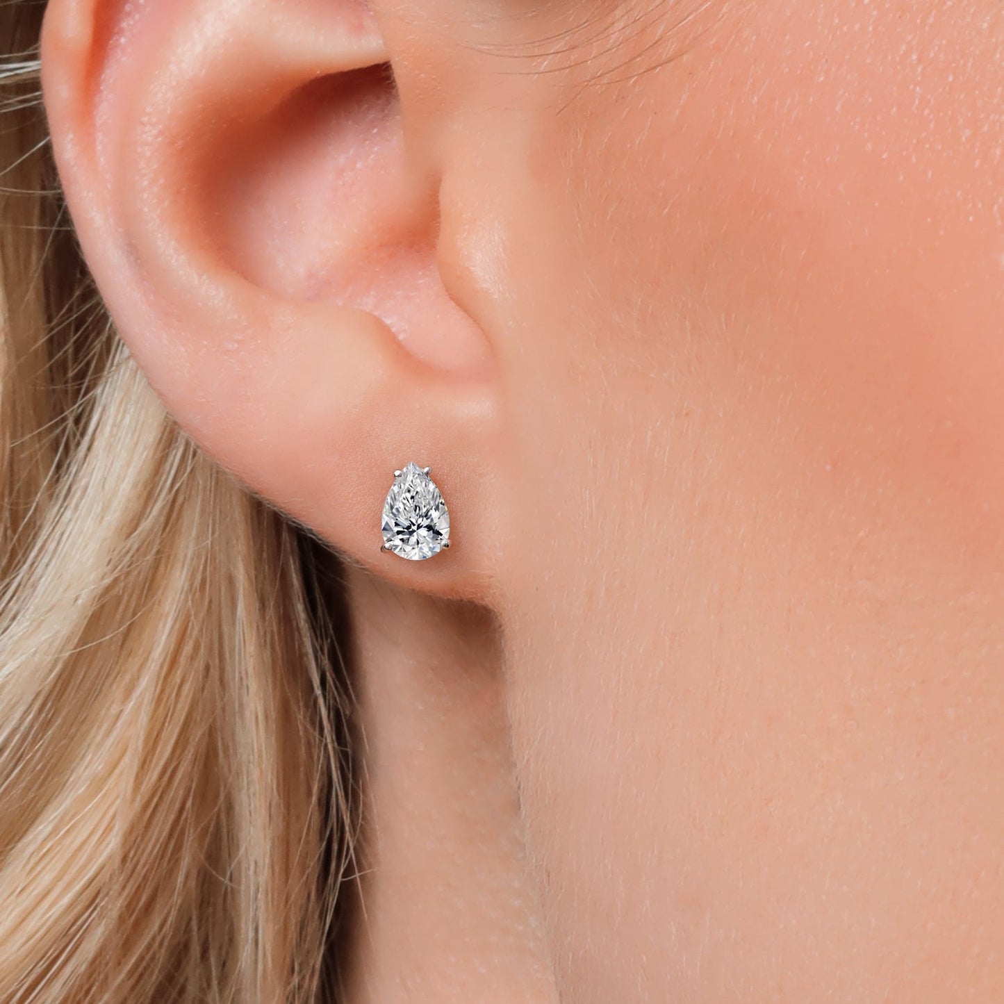 1.40 Ct 14K White Gold IGI Certified Lab Grown Diamond Stud Basket Setting Earrings | Pear Shaped | E-F Color | VS1-VS2 Clarity | Double Notch | Gold Earrings For Women Men