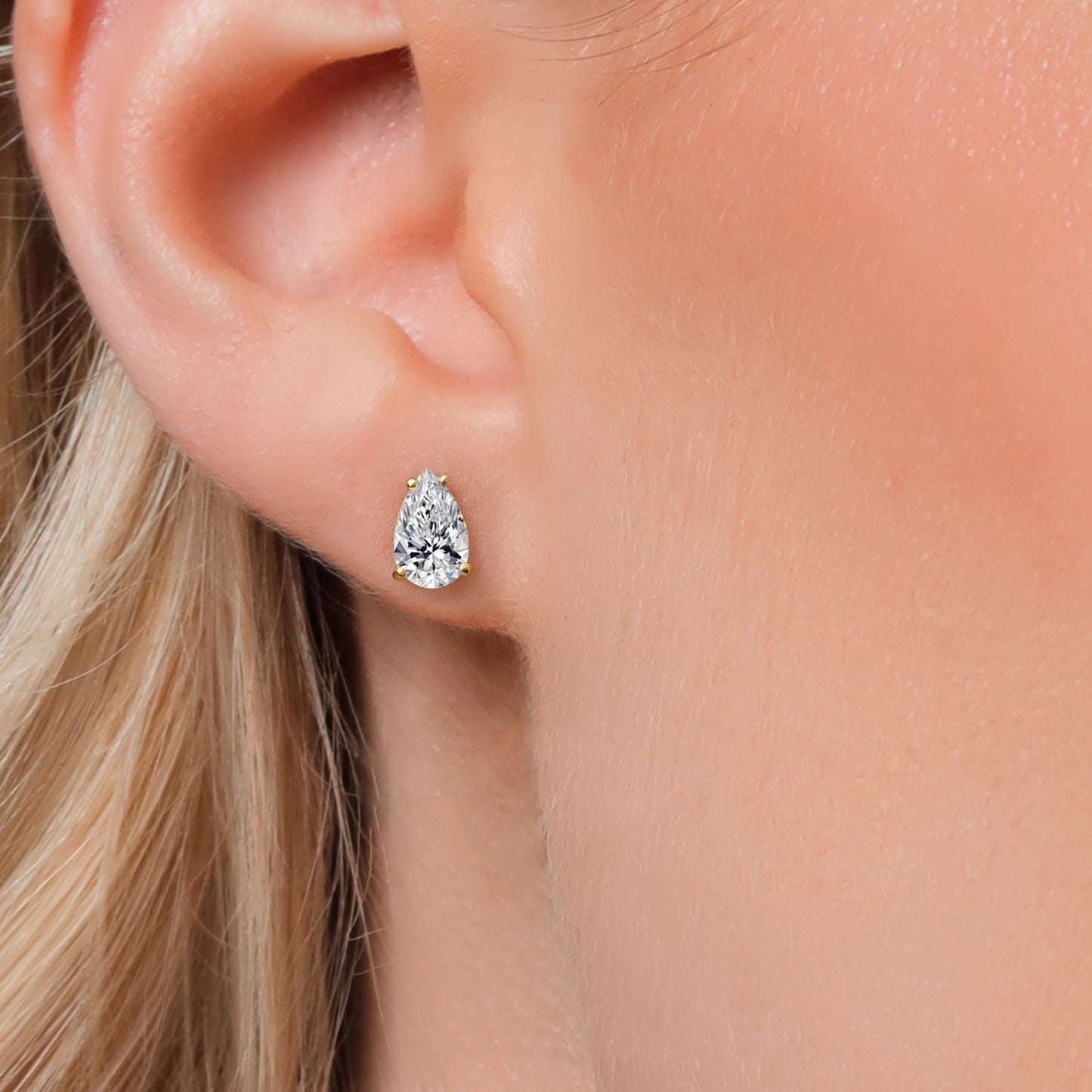 2 Cttw 14K Yellow Gold IGI Certified Lab Grown Diamond Stud Basket Setting Earrings | Pear Shaped | E-F Color | VS1-VS2 Clarity | Double Notch | Gold Earrings For Women Men