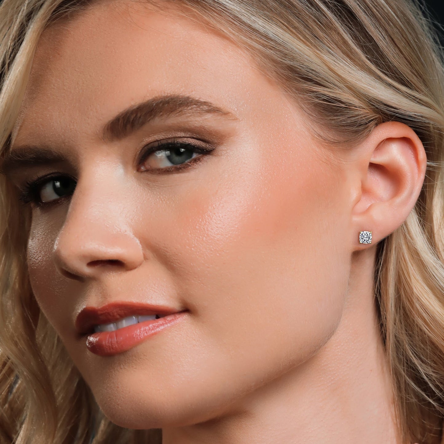 2.00 Cttw 14K Yellow Gold IGI Certified Lab Grown Diamond Stud Basket Setting Earrings | Cushion Cut | E-F Color | VS1-VS2 Clarity | Double Notch | Gold Earrings For Women Men