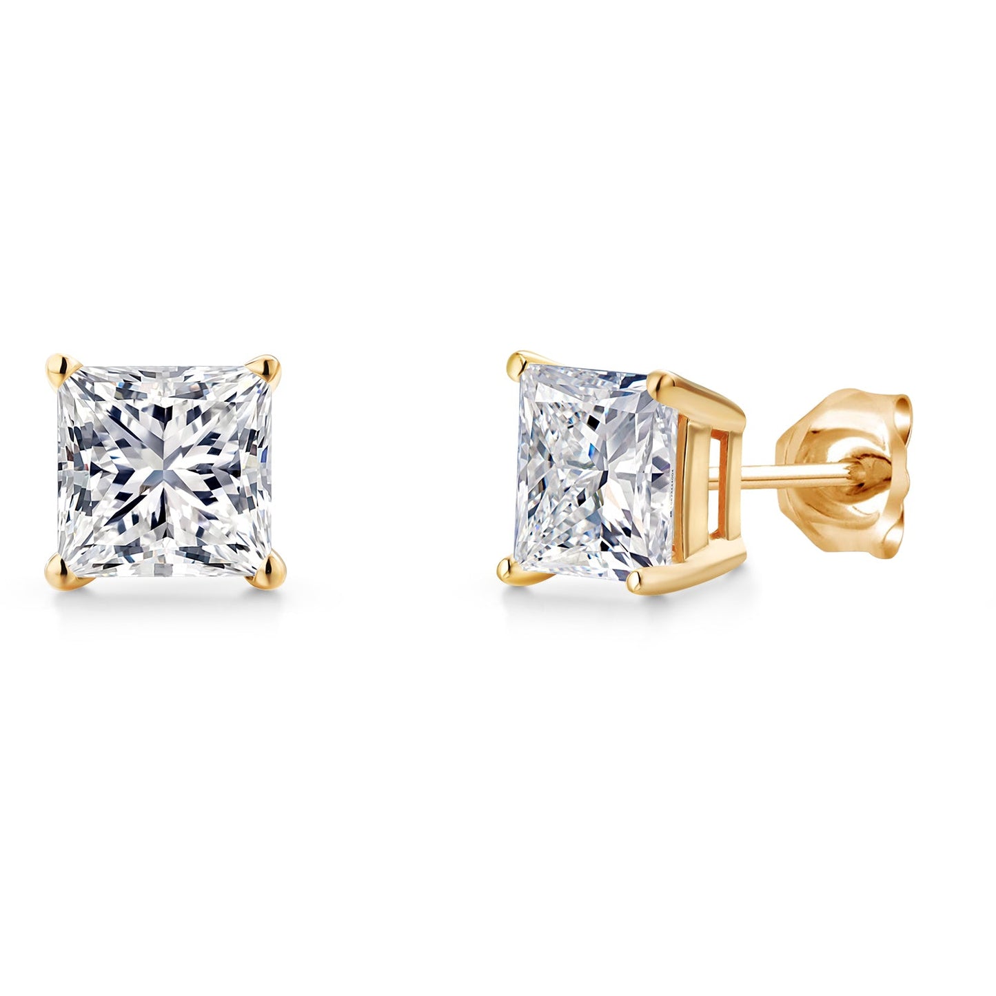 2.00 Ct Princess Cut 14K Yellow Gold IGI Certified Lab Grown Diamond Stud Earrings |  E-F Color | VS1-VS2 Clarity | Gold Earrings For Women Men