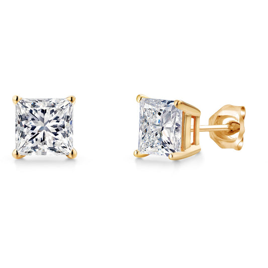 2.00 Ct Princess Cut 14K Yellow Gold IGI Certified Lab Grown Diamond Stud Earrings |  E-F Color | VS1-VS2 Clarity | Gold Earrings For Women Men