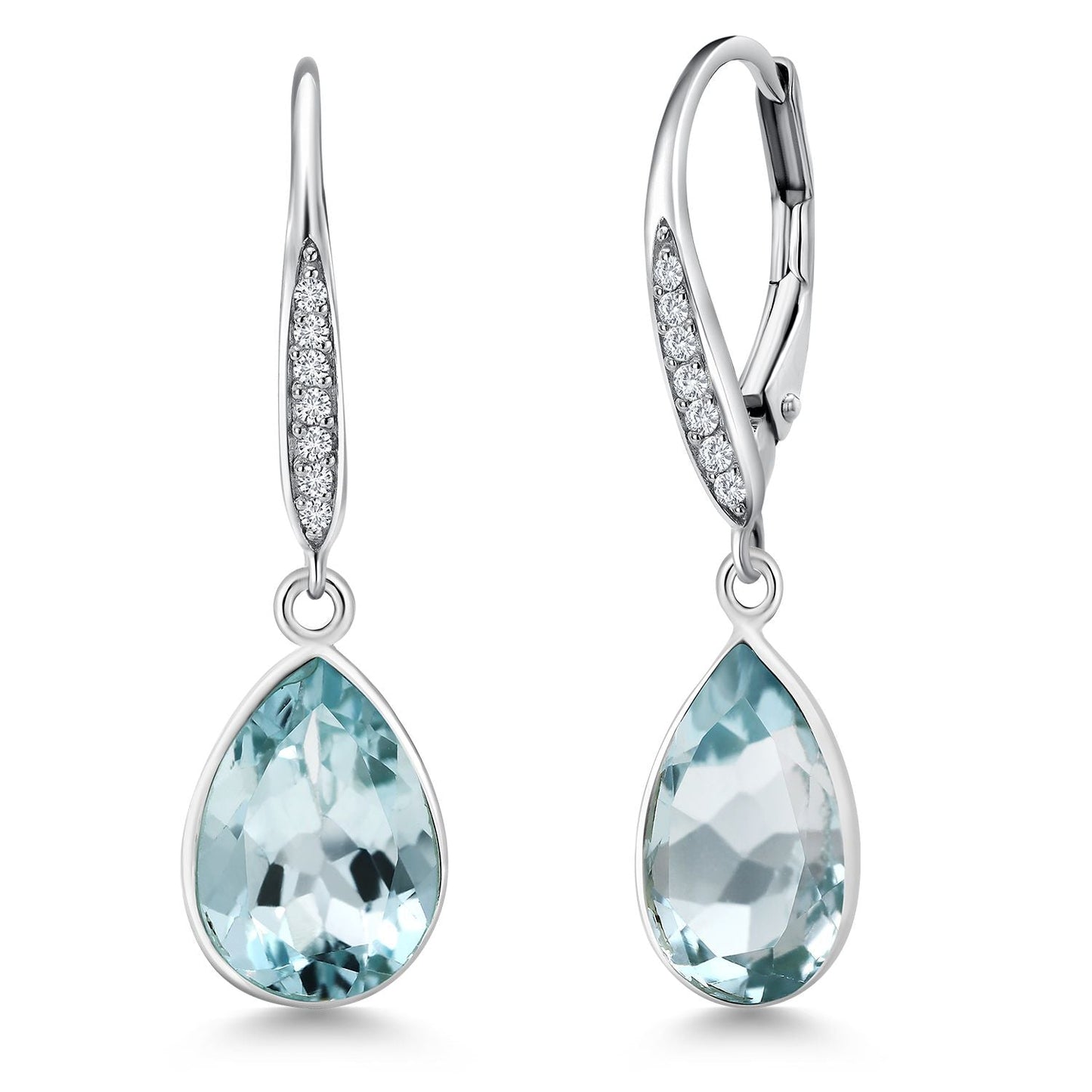 6.00 Cttw Pear Shape Blue Topaz and Lab Grown Diamond 925 Sterling Silver Dangle Earrings