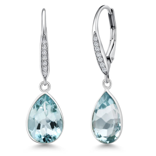 6.00 Cttw Pear Shape Blue Topaz and Lab Grown Diamond 925 Sterling Silver Dangle Earrings