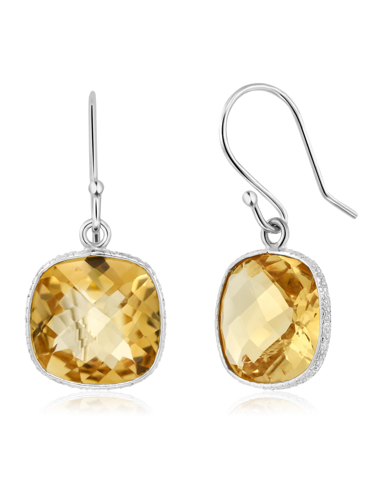 925 Sterling Silver Yellow Citrine Dangle Earrings For Women (10.00 Cttw, Gemstone Birthstone, 11MM Cushion Cut)