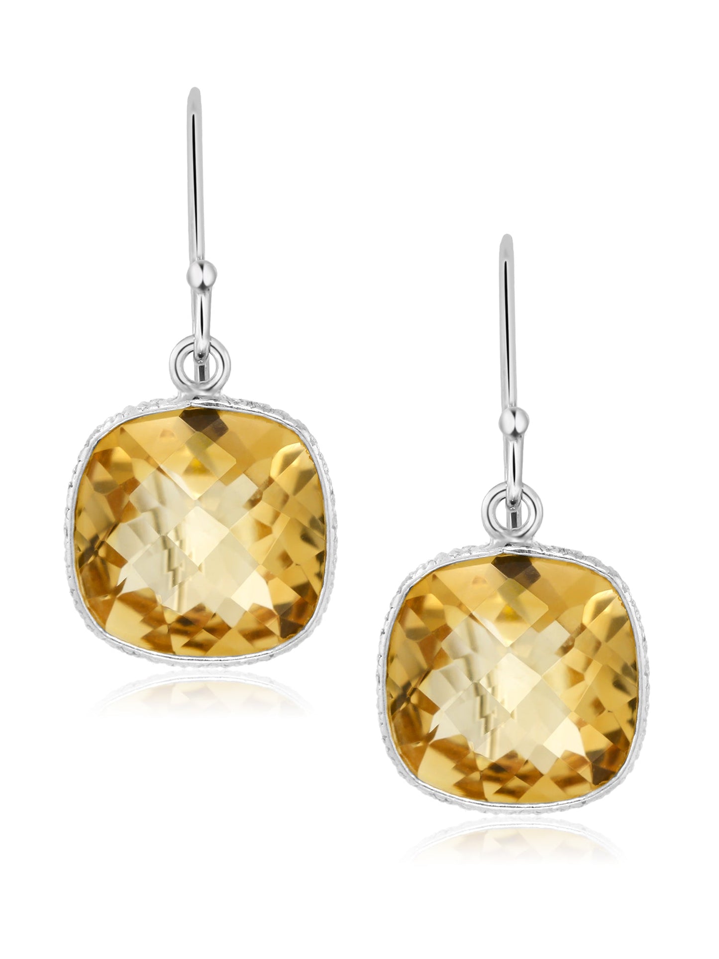 925 Sterling Silver Yellow Citrine Dangle Earrings For Women (10.00 Cttw, Gemstone Birthstone, 11MM Cushion Cut)