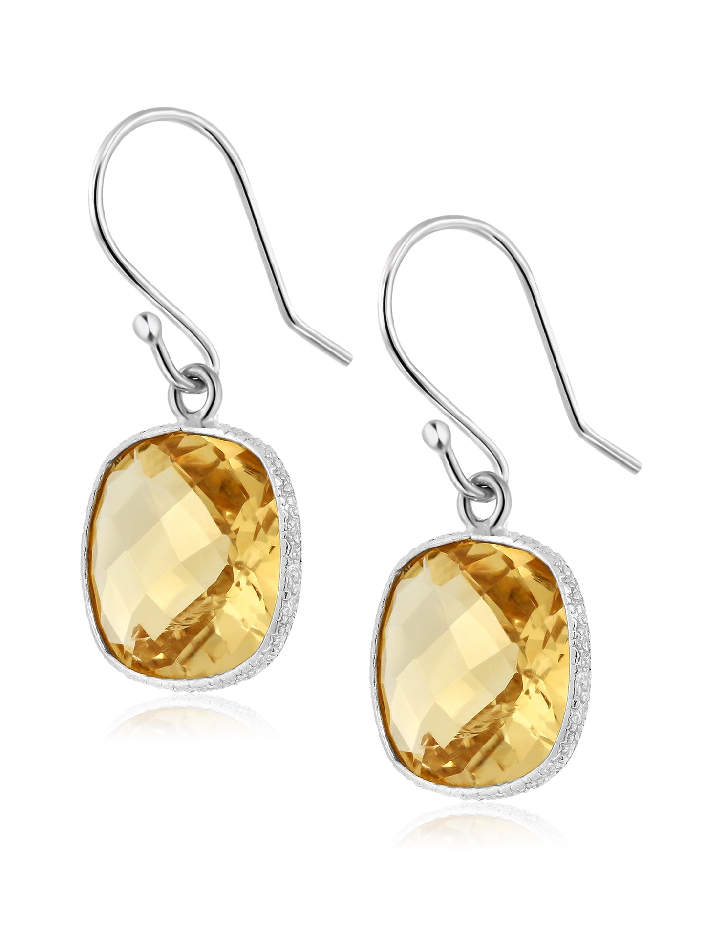 925 Sterling Silver Yellow Citrine Dangle Earrings For Women (10.00 Cttw, Gemstone Birthstone, 11MM Cushion Cut)