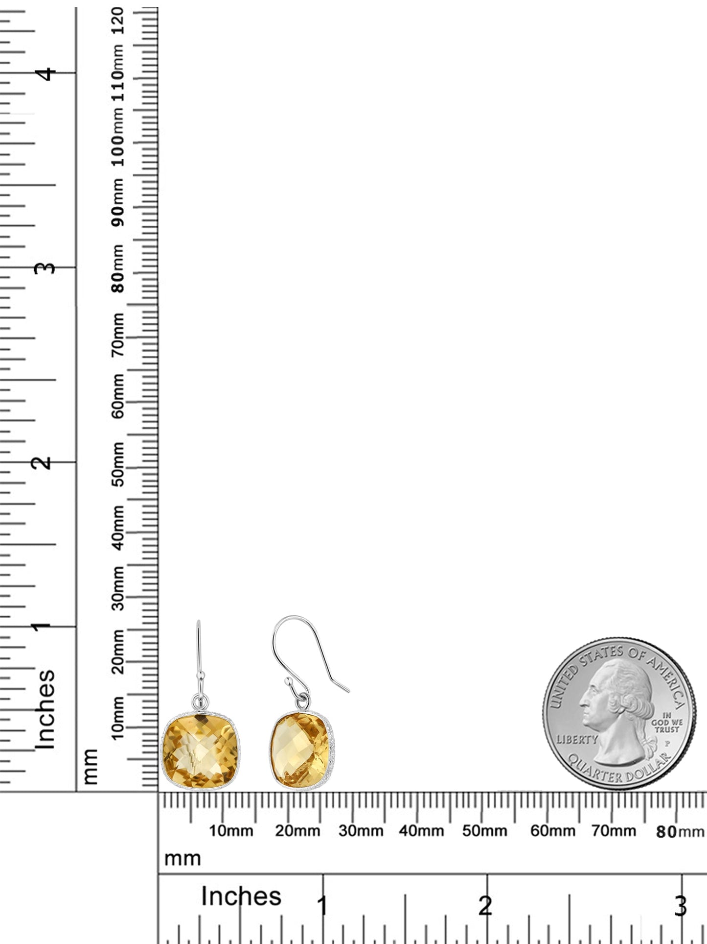 925 Sterling Silver Yellow Citrine Dangle Earrings For Women (10.00 Cttw, Gemstone Birthstone, 11MM Cushion Cut)