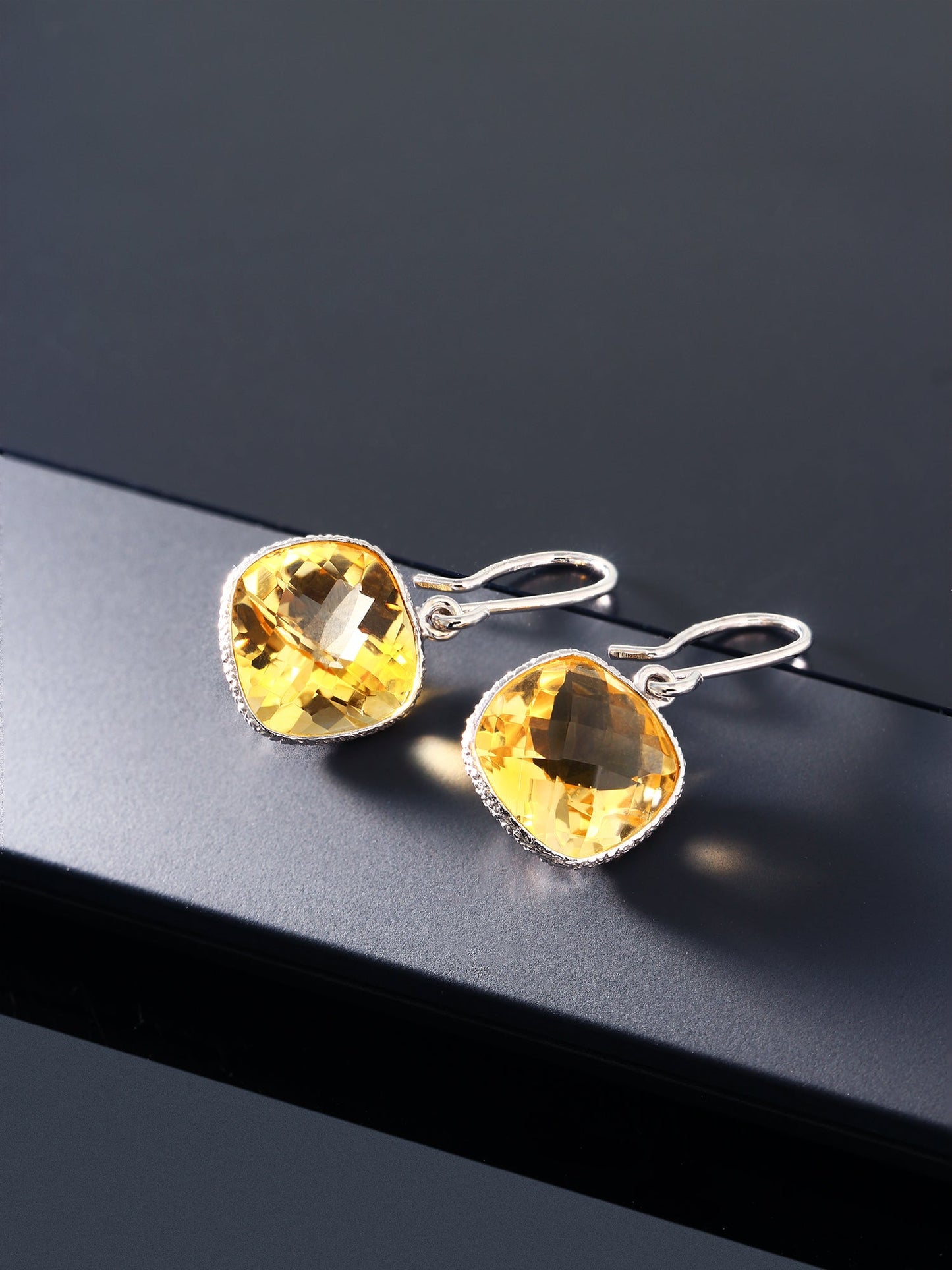 925 Sterling Silver Yellow Citrine Dangle Earrings For Women (10.00 Cttw, Gemstone Birthstone, 11MM Cushion Cut)