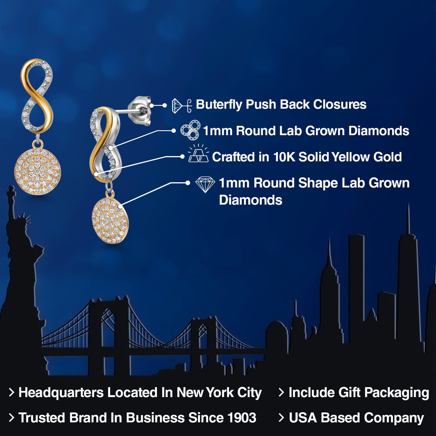 925 Silver and 10K Yellow Gold Lab Grown Diamond Drop Dangle Earrings For Women | 0.25 Cttw | Gemstone Birthstone | 20x10MM Lab Grown Earrings