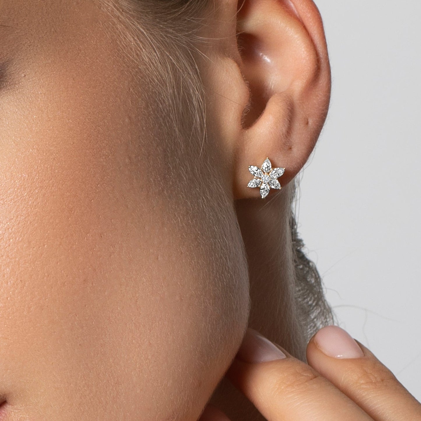 10K Yellow Gold Lab Grown Diamond Star Earrings | 0.78 Cttw | Gold Earrings | Flower Earrings | DEF Color | VVS-VS Clarity | Marquise 4X2MM | Pear Shape 3X2MM | Round 1.5MM