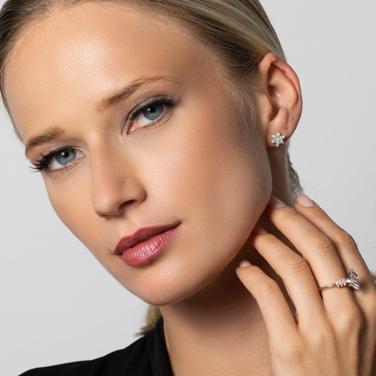 10K Yellow Gold Lab Grown Diamond Star Earrings | 0.78 Cttw | Gold Earrings | Flower Earrings | DEF Color | VVS-VS Clarity | Marquise 4X2MM | Pear Shape 3X2MM | Round 1.5MM