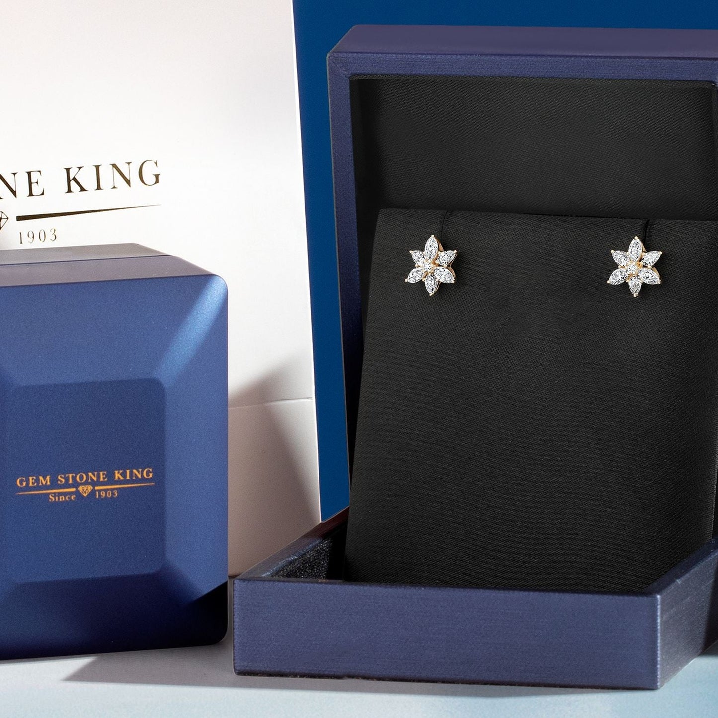 10K Yellow Gold Lab Grown Diamond Star Earrings | 0.78 Cttw | Gold Earrings | Flower Earrings | DEF Color | VVS-VS Clarity | Marquise 4X2MM | Pear Shape 3X2MM | Round 1.5MM