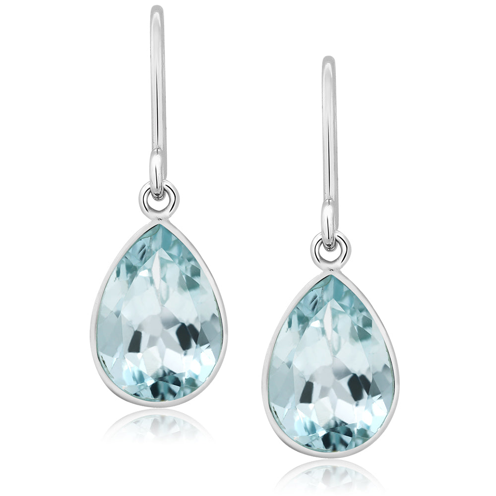 6.00 Cttw Swiss Blue Topaz Earrings In 925 Sterling Silver | Pear Shaped 12X9MM | Gemstone Birthstone | Drop Dangle Teardrop Earrings For Women