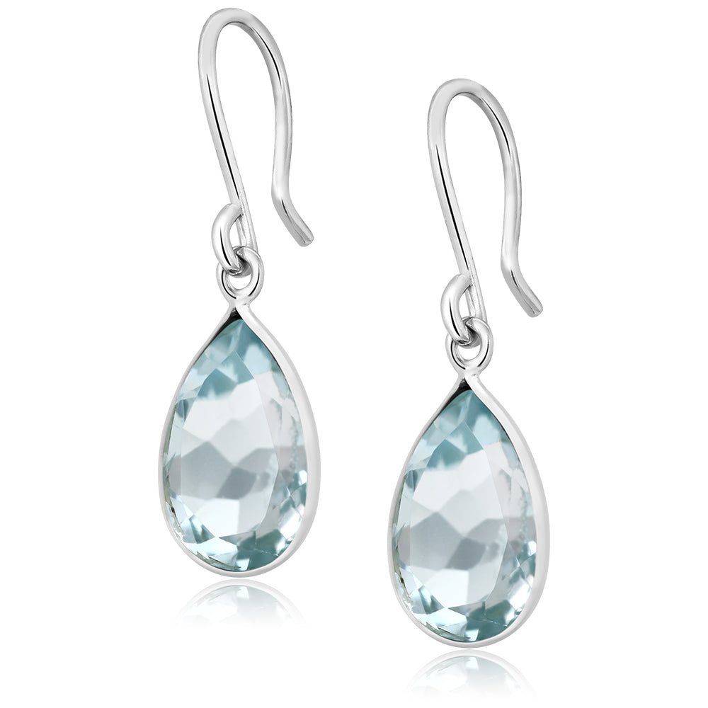 6.00 Cttw Swiss Blue Topaz Earrings In 925 Sterling Silver | Pear Shaped 12X9MM | Gemstone Birthstone | Drop Dangle Teardrop Earrings For Women