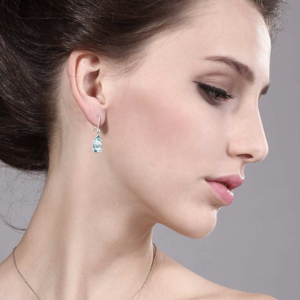 6.00 Cttw Swiss Blue Topaz Earrings In 925 Sterling Silver | Pear Shaped 12X9MM | Gemstone Birthstone | Drop Dangle Teardrop Earrings For Women