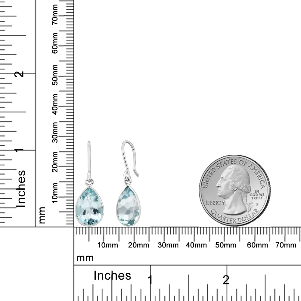 6.00 Cttw Swiss Blue Topaz Earrings In 925 Sterling Silver | Pear Shaped 12X9MM | Gemstone Birthstone | Drop Dangle Teardrop Earrings For Women