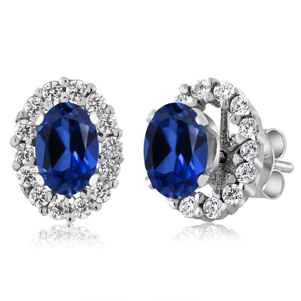 925 Sterling Silver Oval 6X4MM Gemstone Birthstone Removable Jacket Stud Halo Earrings For Women