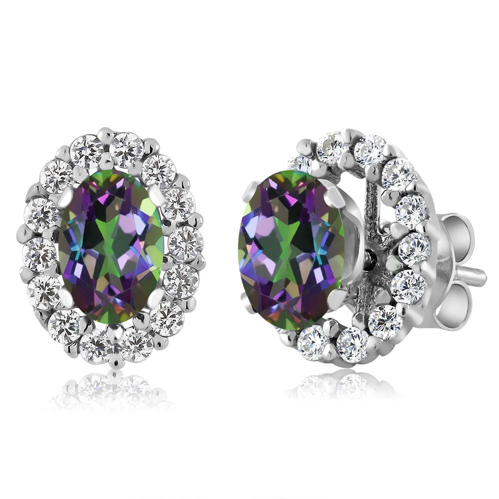 925 Sterling Silver Oval 6X4MM Gemstone Birthstone Removable Jacket Stud Halo Earrings For Women