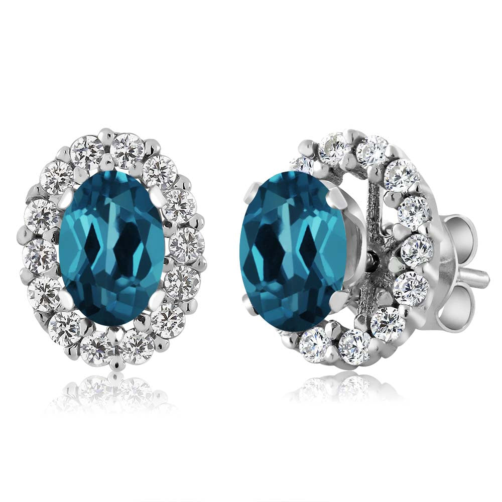925 Sterling Silver Oval 6X4MM Gemstone Birthstone Removable Jacket Stud Halo Earrings For Women