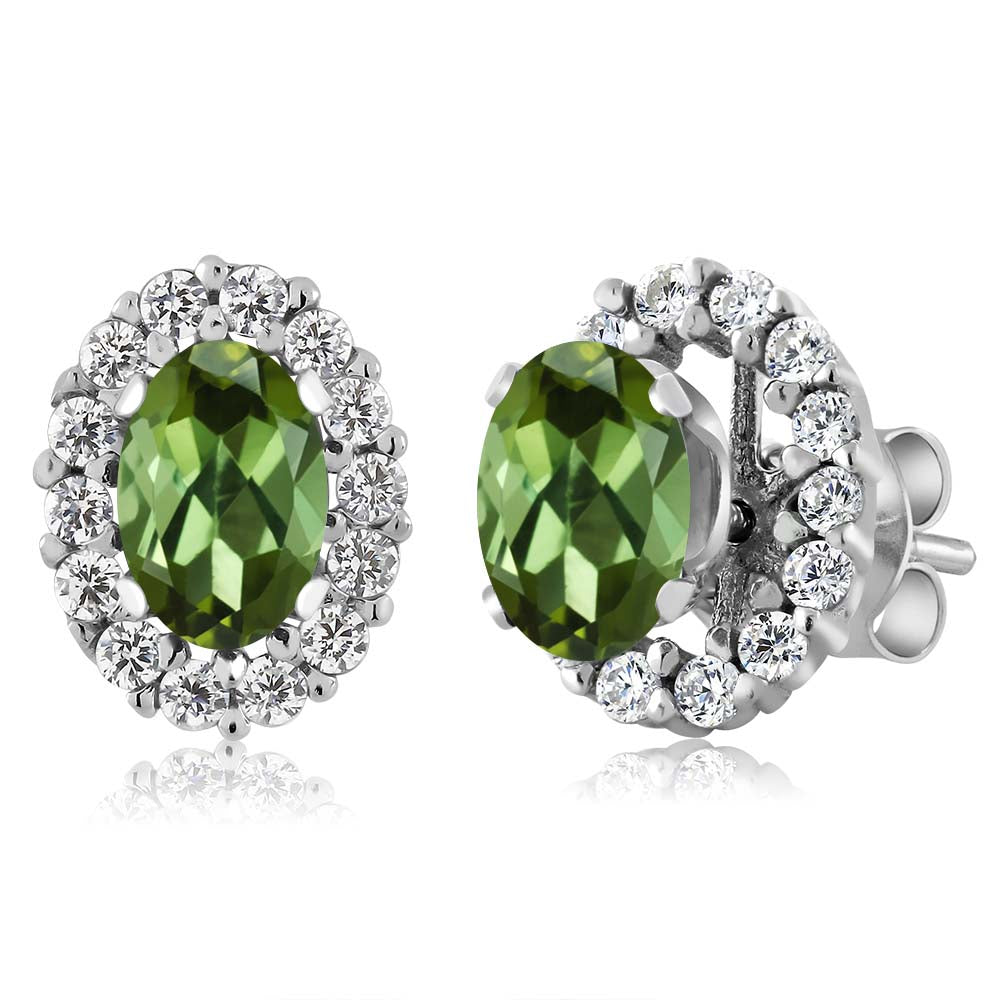 925 Sterling Silver Oval 6X4MM Gemstone Birthstone Removable Jacket Stud Halo Earrings For Women