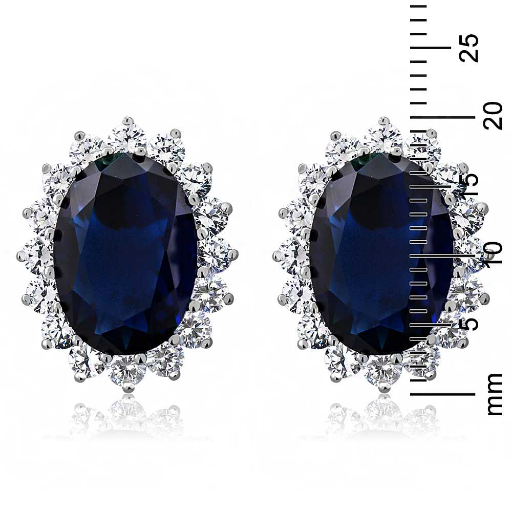 15.00 Cttw Blue Simulated Sapphire or Green Simulated Emerald or Red Created Ruby Halo Earrings For Women In 925 Sterling Silver | Oval 14X10MM