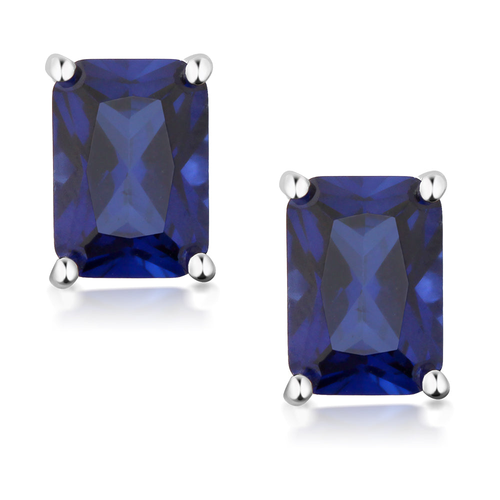 925 Sterling Silver Simulated Blue Sapphire Bridal Stud Earrings For Women Men (2.00 Cttw, 7X5MM Emerald Cut)