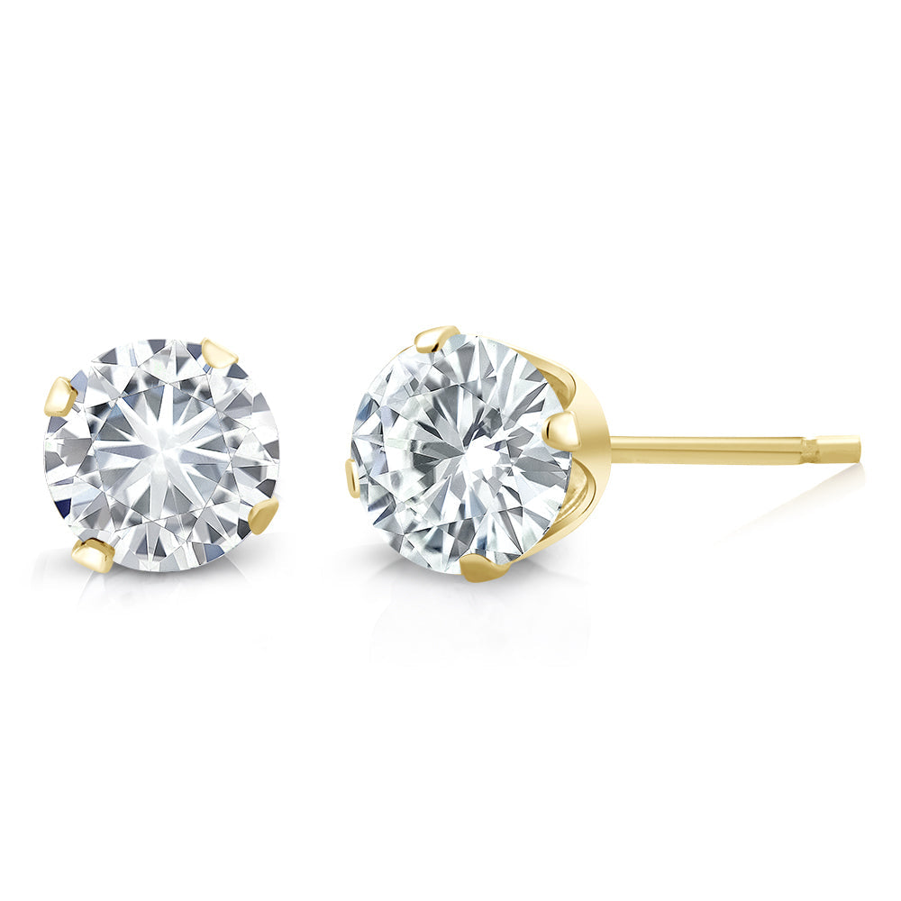 14K Yellow Gold White Moissanite Stud Earrings For Women Men | 0.66 Cttw | Round 4.5MM | Gold Earrings For Women Men