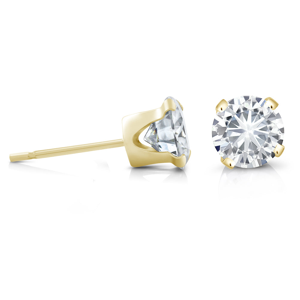 14K Yellow Gold White Moissanite Stud Earrings For Women Men | 0.66 Cttw | Round 4.5MM | Gold Earrings For Women Men